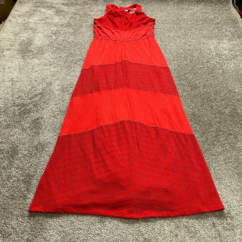 Chico's Maxi Dress Womens Chico 0 US Size Small Red Mesh Shell Sleeveless Long